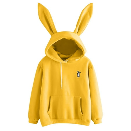 

Crewneck Sweatshirts For Women Long Sleeve Pullover Top Ladies Rabbit Hoodie Sweatshirt Coat Tops Blouses Yellow Large