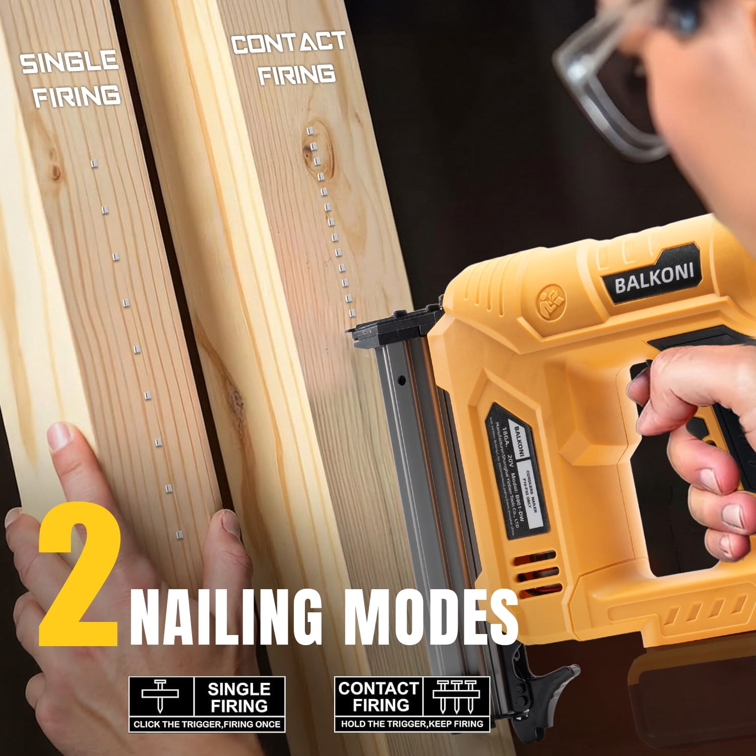 BALKONI 18 Gauge Cordless Finish Nail Gun ,F10-F32 MAX, Compatible with Dewalt 20V battery, with 1000 Piece F30 Nails