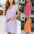 thumbnail image 2 of Été V-Cou Coton Jupe Courte Robe de Couleur Unie California Romper pour les Femmes, 2 of 6