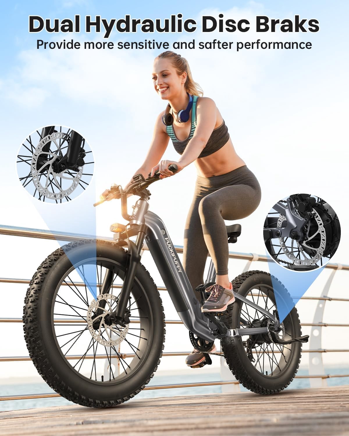 PUCKIPUPPY Electric Bikes for Adults 26" Step-Thru Ebikes 960W Peak Motor 80Miles Range 28mph Max Speed 48V 20AH Battery Full Suspension Fat Tire Mountain E Bike 7 Speed, Comply with UL2849 By SGS