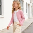 thumbnail image 5 of WAVSUF Girls Sweater Jacket Lightweight Long Sleeve Crew Neck Comfort Soft Fall Thin Style Cardigan Pink 3, 5 of 8