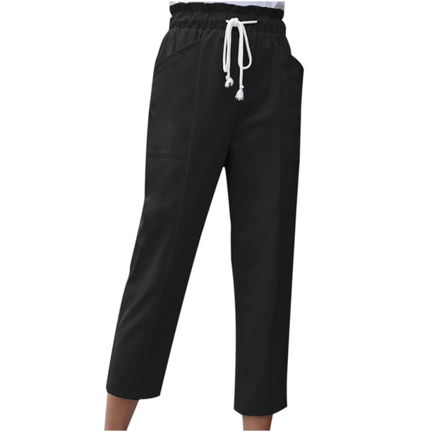 Pantalones sólidos casuales de mujer con bolsillo Corbata cómoda Pantalones de nueve puntos Fridja alkflakhf32697