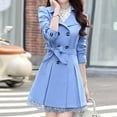 thumbnail image 2 of Elegant Ladies Long Sleeve Lace Trim Bowknot Mid Length Trench Style Coat for Women, 2 of 3