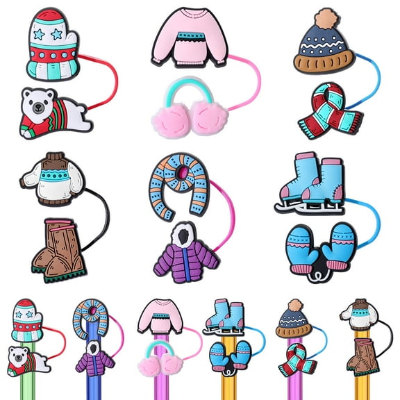 10MM Double-Layer Winter Straw Covers For Cup, Winter Style Straw Toppers for Cup Accessories, Straw Caps for 40oz Tumblers Straws Decoration