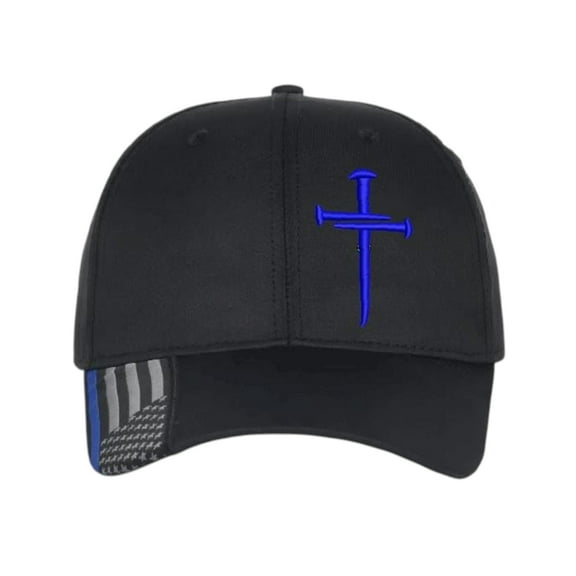 Christian Hats for Men Women Jesus 3 Nail Cross CUSTOM BLUE Line Hat OC661 with BLUE Cross