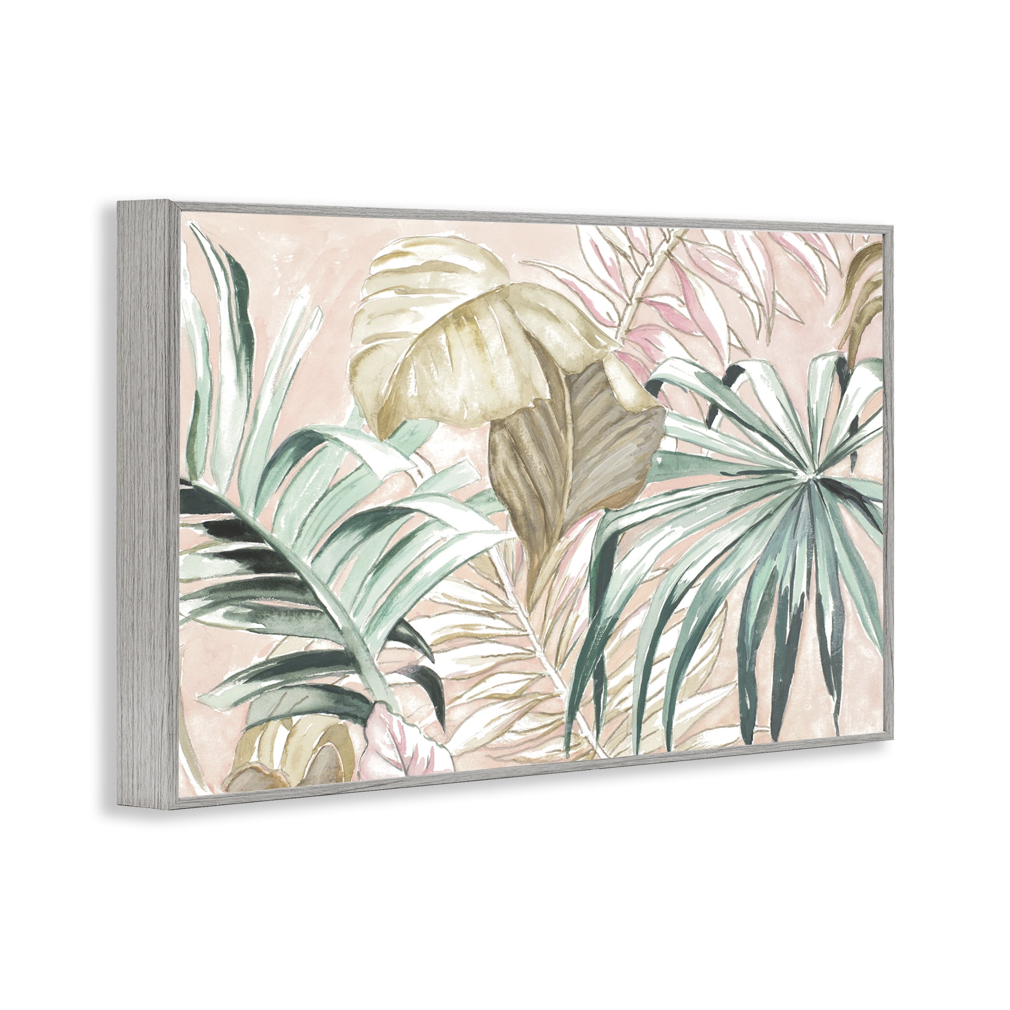 Stupell Industries Soft Tropical Leaves Botanical & Floral Painting Gray Framed Art Print Wall Art, 30 x 20