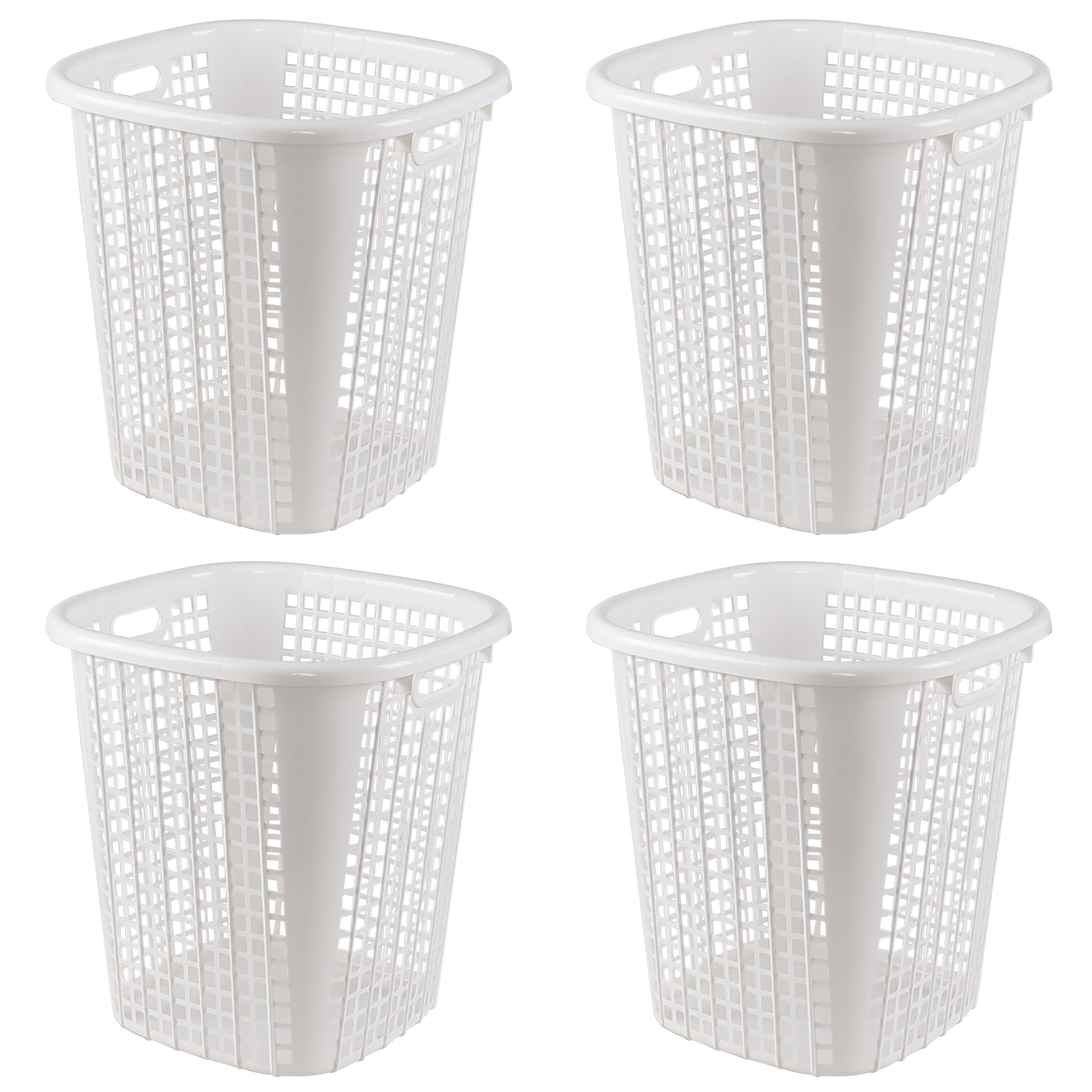 Haodehen 6 Packs Tall Plastic Laundry Baskets, 15.76" x 15.76" x 16.5", Dirty Clothes Hamper with Cut Out Handle, Ventilated, White