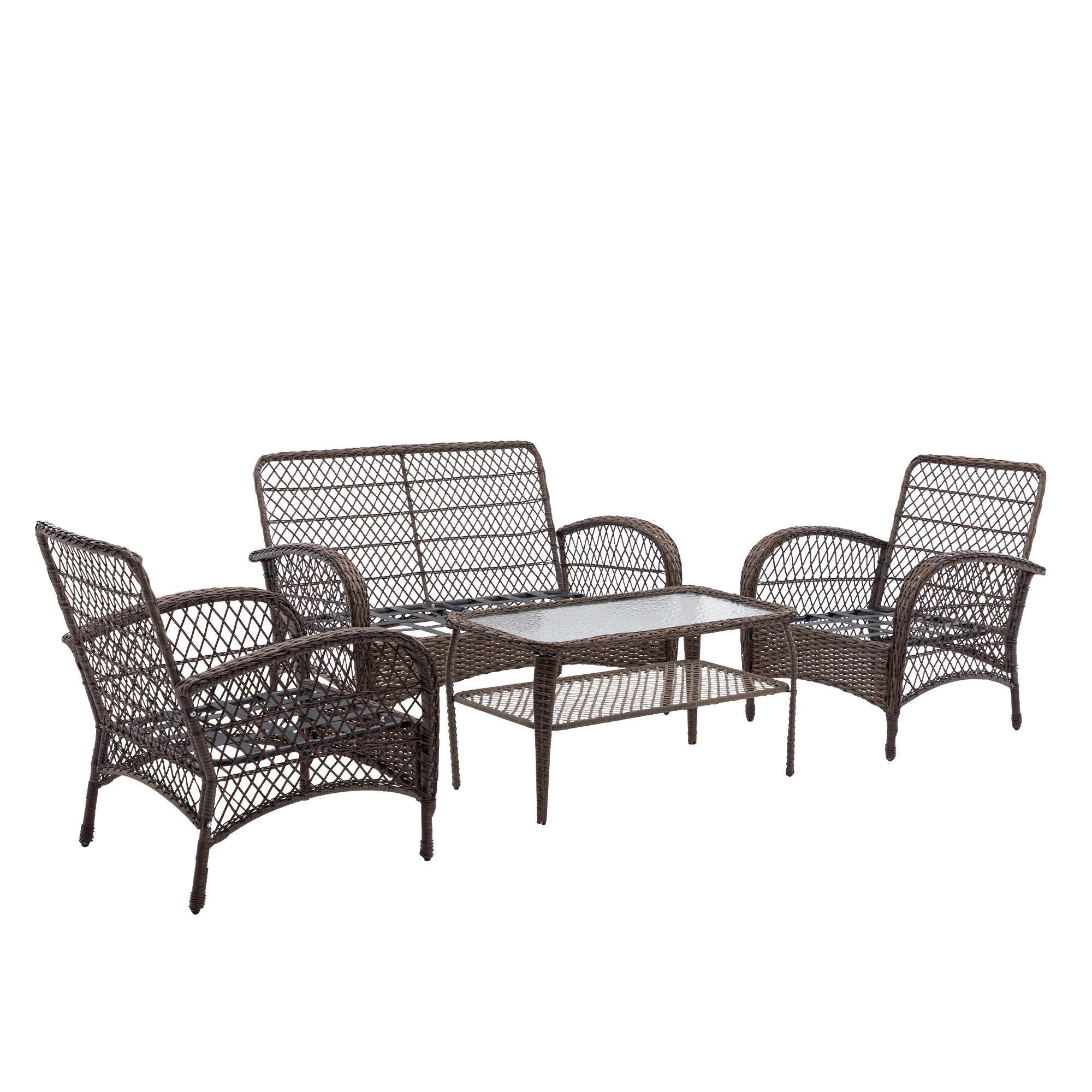 4 Pieces Outdoor Wicker Conversation Set, All-Weather Rattan Patio Furniture Sets with Arm Chairs, Tempered Glass Table, Cushions, Sectional Sofa Set for Backyard, Garden, Poolside, TR07 - image 4 of 9