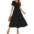 thumbnail image 1 of Vestido midi ZESICA, casual de verano, cuello en V, cintura elástica, negro, 1 of 9