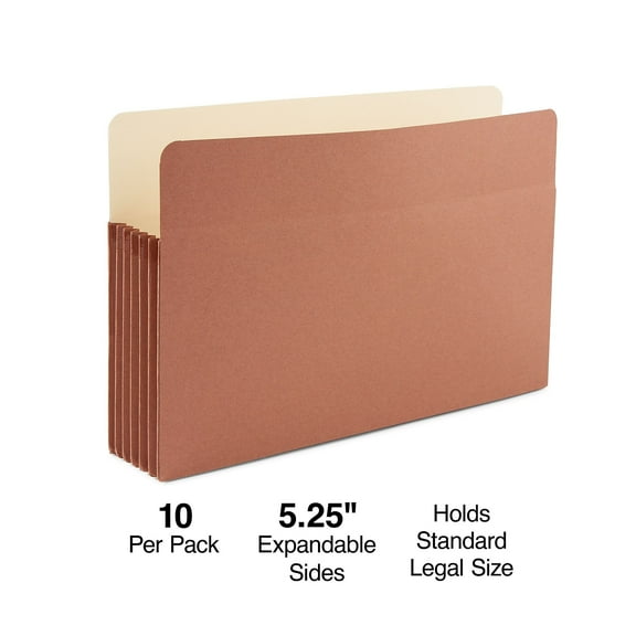 Staples Recycled Reinforced File Pocket 5 1/4" Expansion Legal Size Brown 20/Carton ST418343-CCVS