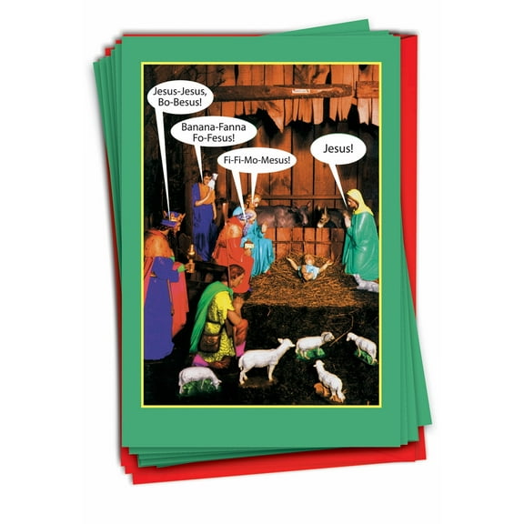 12 Funny Merry Christmas Cards Pack (1 Design, 12 Cards) - Bobesus B1348K