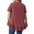 thumbnail image 4 of Agnes Orinda Plus Size T Shirts for Women Henley V Neck Button Up Short Sleeve Ruffled Hem Blouses Tops 3X Burgundy, 4 of 7