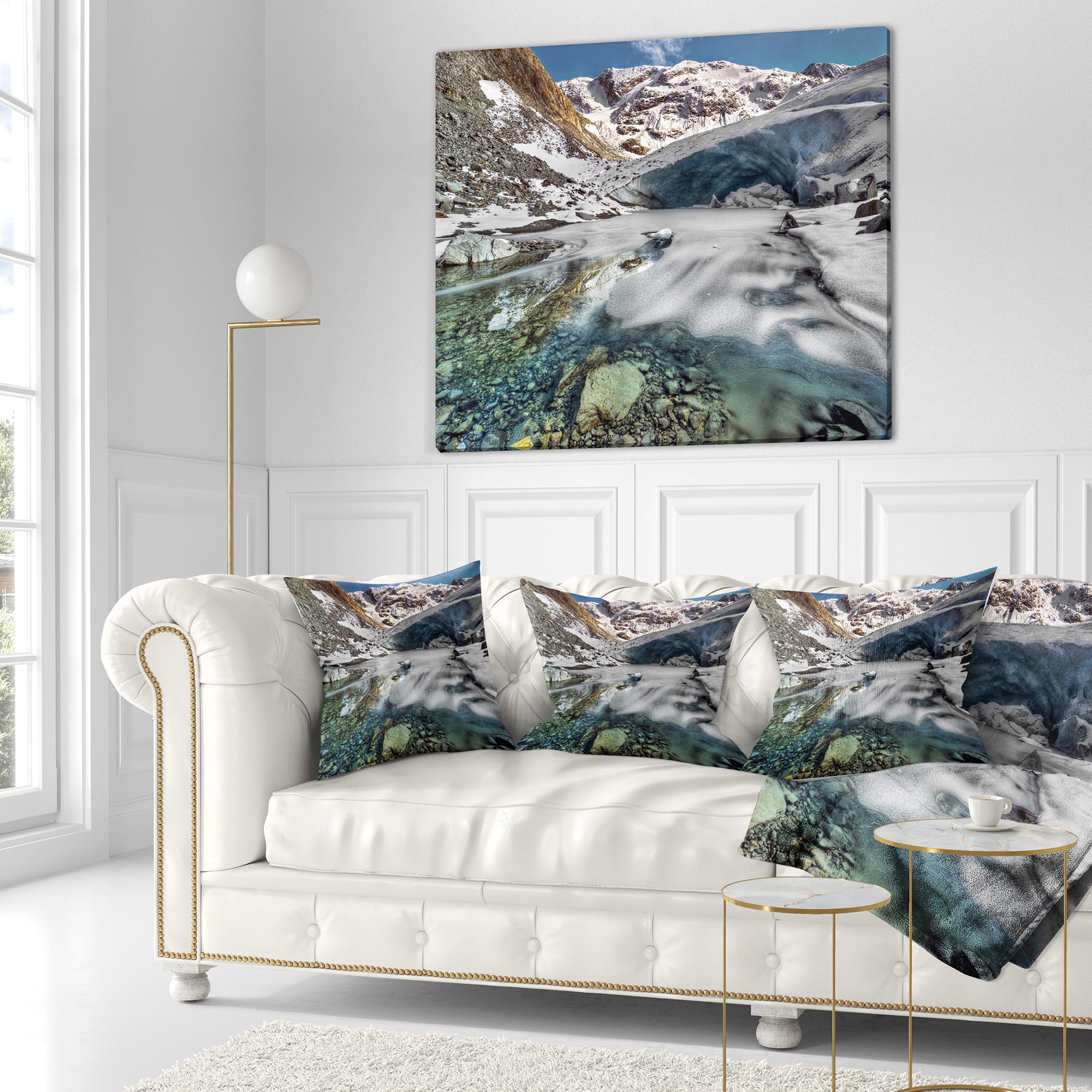 Designart Cave in Rugged Rocky Setting - Landscape Printed Throw Pillow - 18x18