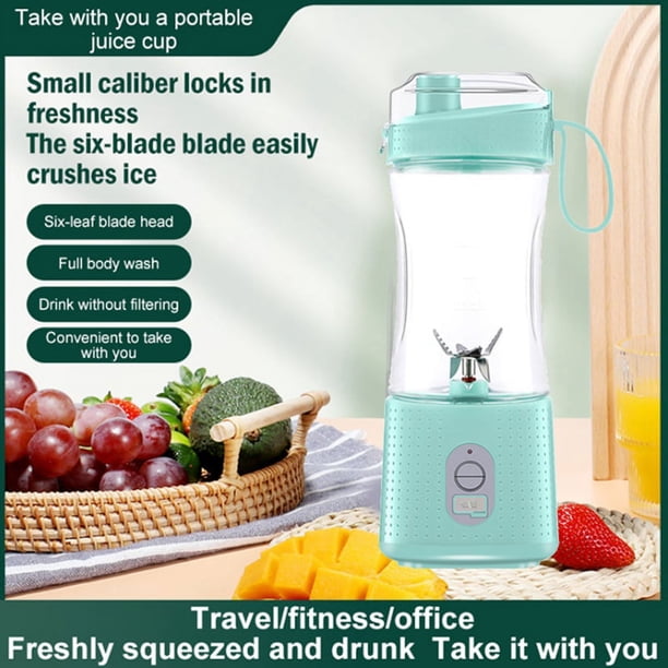 Licuadora portátil de 380 ml para batidos, jugos y batidos, minilicuadora de 4000 mAh y para viajes, color azul