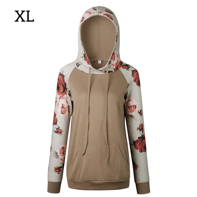 Sudadera con capucha para mujer, estampado floral, manga larga, bolsillo, suéter con capucha, top, caqui, XL Noticed AP000831-04