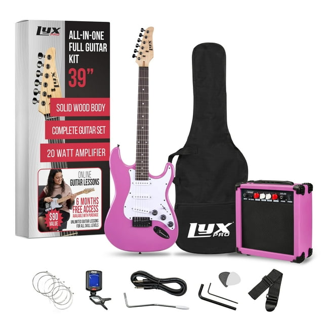 Guitarra eléctrica LyxPro Retro Purple con amplificador de 20 W y accesorios