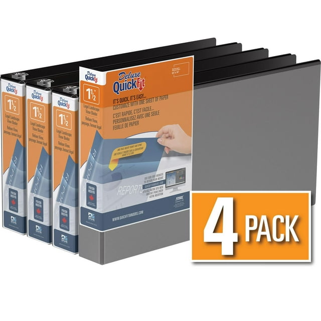 QuickFit Heavy Duty Round Ring Legal Landscape Spreadsheet View Binder, 4 Pack, 1.5"