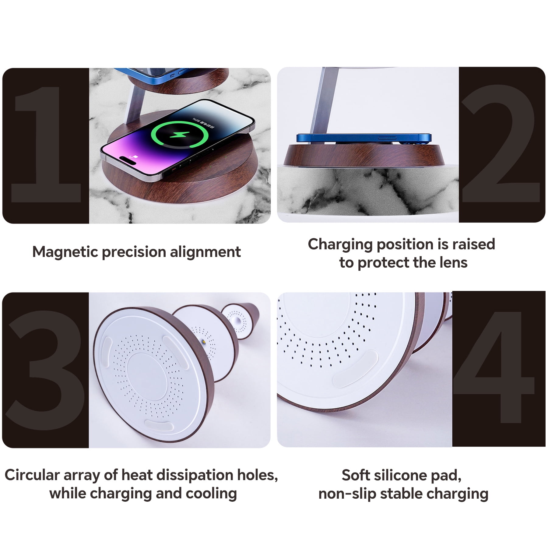 3-in-1 Magnetic Wireless Charger & Desk Lamp, 15W Fast Charging Station for Apple multi-device, Suitable for home bedroom and study