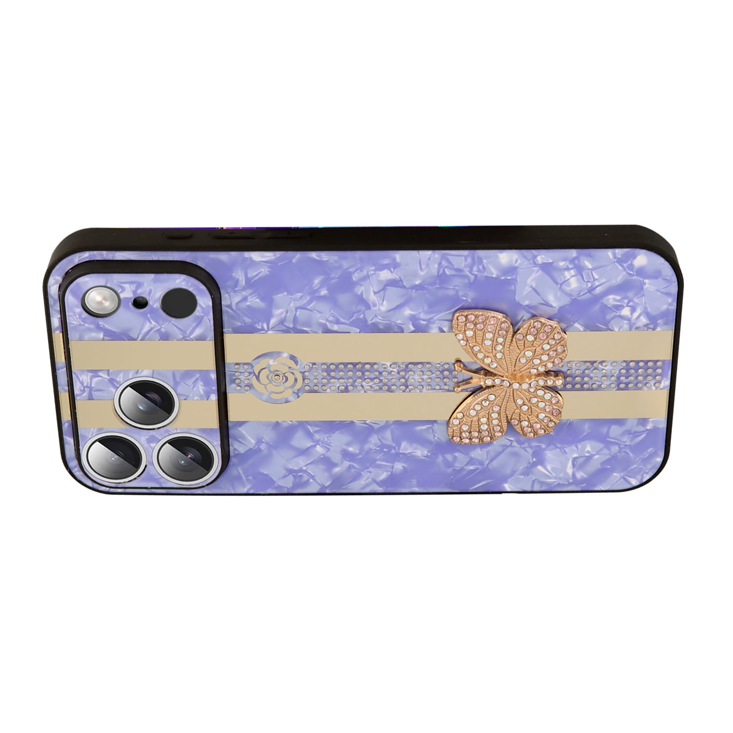 Cute Diamond Shiny Cases with Butterfly Design for iPhone 17 Pro Max - Purple