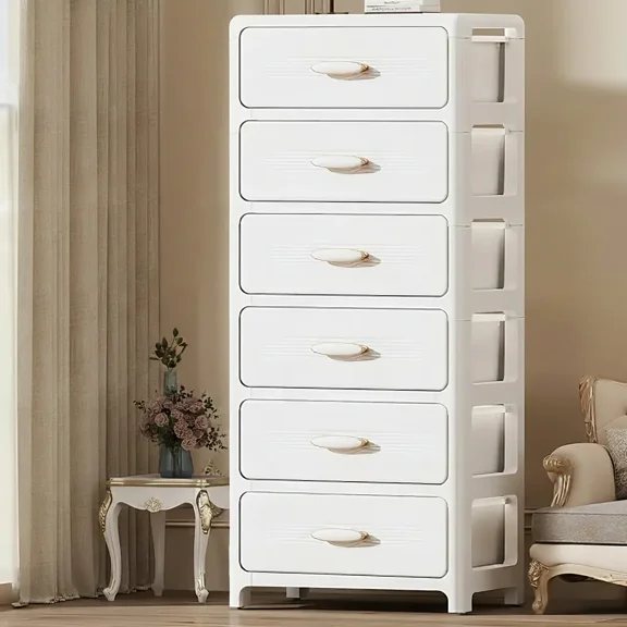 XHSGX 6-Tier White Multi-Drawer Storage Cabinet with Anti-Drop Drawers & Rolling Wheels, Stylish Organizer for Home Organization, Space-Saving Furniture for Bedroom/Living Room