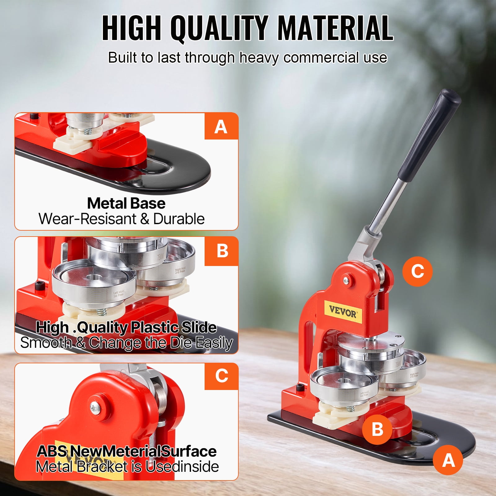 VEVOR Button Maker Machine, 75 mm (3 inch) Badge Punch Press Kit, Children DIY Gifts Pin Maker, Button Making Supplies with 500pcs Button Parts & Circle Cutter & Magic Book