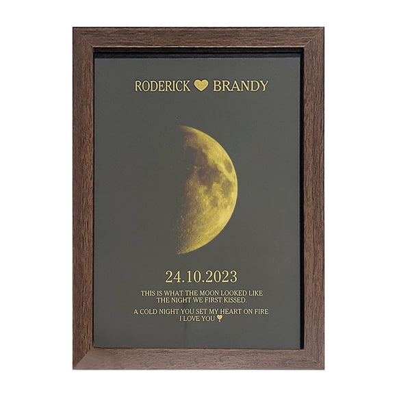Hearth & Gear Custom Moon Phase And Name Wooden Frame With Your Text 'The Night We Met' DIY Moon Phase Anniversary Present For Wall Hanging Art Photo Frame For Couple Friend Present Arts And Crafts