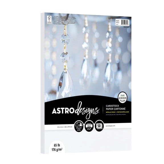 Astrodesigns Cardstock, White Gold Metallic, 8.5" x 11", 65 lb./176 gsm, 50 Sheets (98722-02)