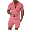 thumbnail image 2 of Kagetolytai Suits Men's Short Sets Outfits 2 Piece Summer Tracksuit Short Sleeve Shirt and Shorts Set Casual Sport Suit Suits For Men Pink S, 2 of 6