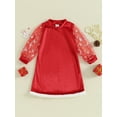 thumbnail image 2 of Suealasg Kids Girls Christmas Dress Outfit Long Sleeve Mock Neck Snowflake Print Sheer Mesh A-Line Dress 1T 2T 3T 4T 5T Christmas-themed Clothing for Little Girls, 2 of 8