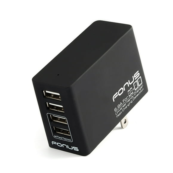 34W 6.8 Amp 4-Port Rapid USB Home Wall AC Charger Power Adapter Four Port Smart Detect Folding Prongs Compact Black for LG G Pad F 8.0 X8.3, G5 G6, Stylo 3, V10 V20 - Motorola Droid Turbo 2