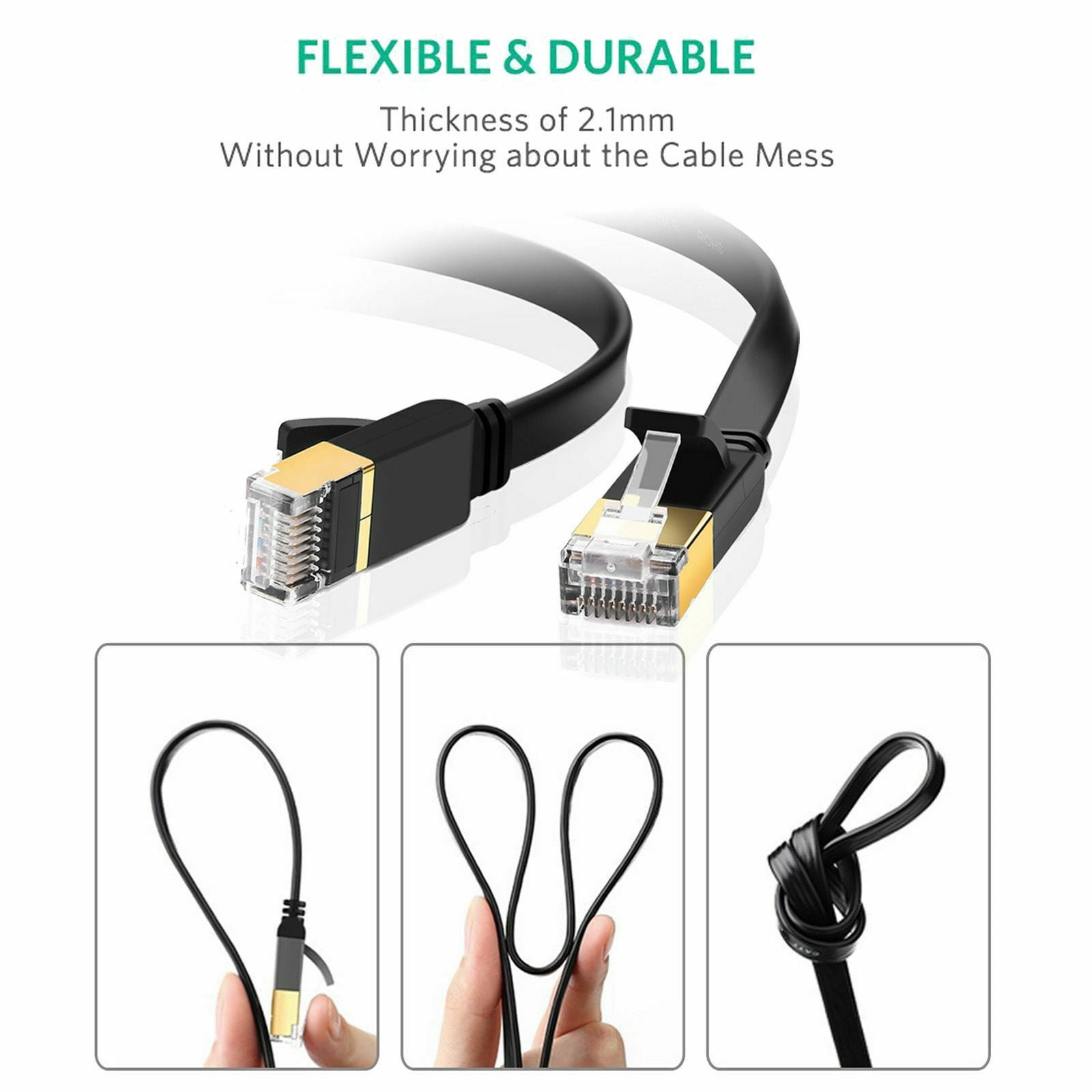 6ft~100ft Black Category 7 Cat7 RJ45 LAN Network Ethernet Patch Cable Cord CA
