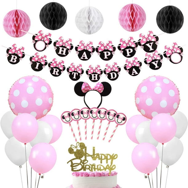 Décorations de fête d'anniversaire sur le thème de Minnie Mouse