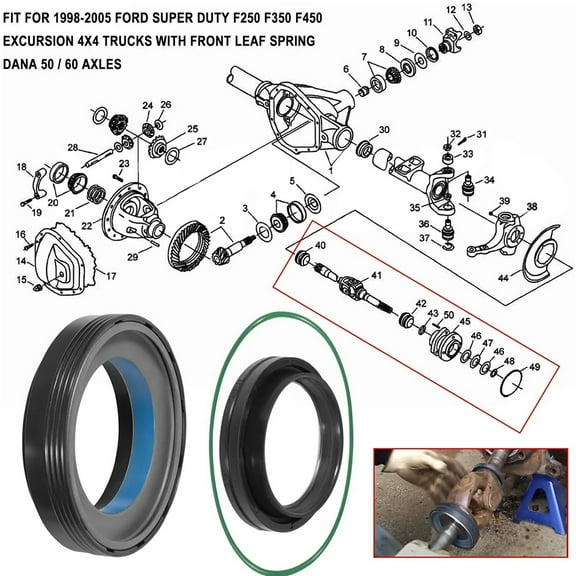 NEW For 98-04 Ford F250 F350 Superduty Dana 50 & 60 Front Axle Tube Seal Kit
