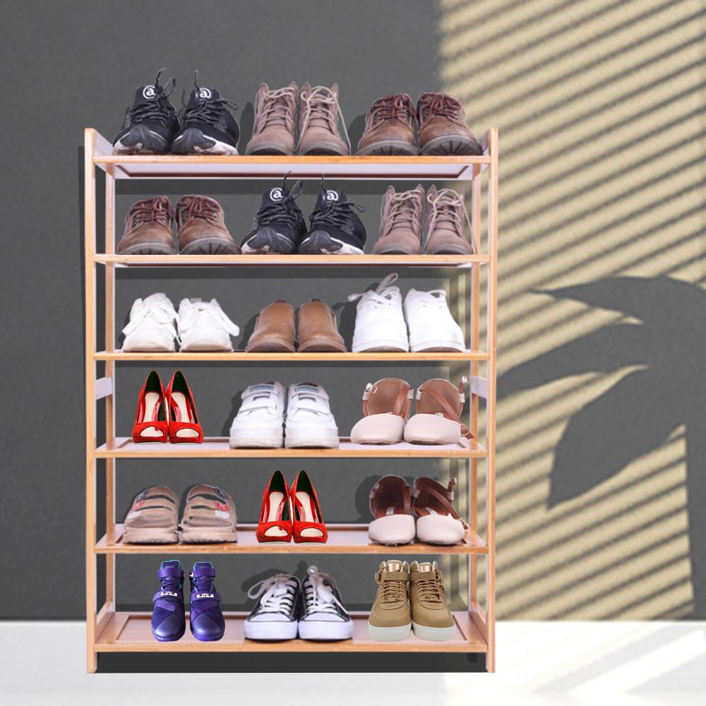 6-Tier Foldable Bamboo Shoe Shelf Multifunctional Free Standing Shoe Rack ,Tool-free Space Saving Storage Shelf for Home Entryway Hallway Balcony  Living Room [Size:94 * 50 * 28cm] - Natural price in Saudi Arabia