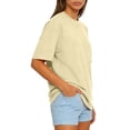 thumbnail image 3 of WULMLEO Womens Oversized Short Sleeve T Shirts Trendy Crew Neck Loose Workout Tee Casual Summer Tops Cotton Beige S, 3 of 4