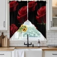 thumbnail image 4 of Red Rose Kitchen Window Curtains, Swag Curtains Valance for Bedroom Living Room Bathroom, Vintage Abstract Garden Flower Floral Black Rod Pocket Window Treatment Curtain Block Drapes 2 Panels 28"x36", 4 of 9