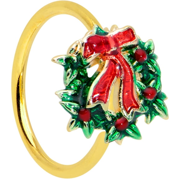 Body Candy Womens 20G PVD 316L Steel Nose Ring Festive Bow Wreath Nose Hoop Ring Circular Nose Ring 5/16”