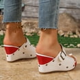 thumbnail image 4 of Rokment Women's Studded Buckles Platform Wedge Mules Slip on Sandals Fashion Casual Suede Peep Toe Color Block Chunky High Heels Summer Dressy Slides Red Size 7, 4 of 6