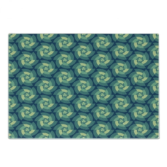 Abstract Cutting Board, Fractal Triangles Circular Shapes Retro Style Geometrical Tile, Decorative Tempered Glass Cutting and Serving Board, Small Size, Blue Teal Pale Green, by Ambesonne