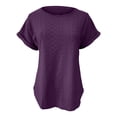 thumbnail image 4 of Tittly T Shirts for Women Spring Tops for Women Women's Spring Summer Solid Color Hollow Breathable Round Neck Loose Short Sleeved T Shirt Top Tshirts Shirts Basic Tees Purple L, 4 of 7