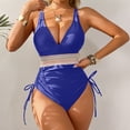 thumbnail image 2 of Bathing Suit for Women Tummy Control Sexy Deep V Neck Open Back High Leg Cheeky Resort Swimsuit Blue XL, 2 of 9