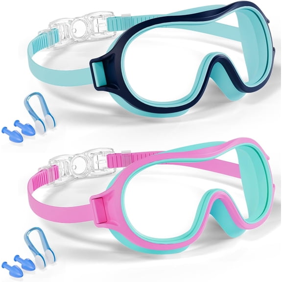Aegend 2 Pack Swim goggles for Kids 3-15, Anti-Fog Anti-UV Wide Vision Waterproof, No leak Swimming goggles for Boys Girls