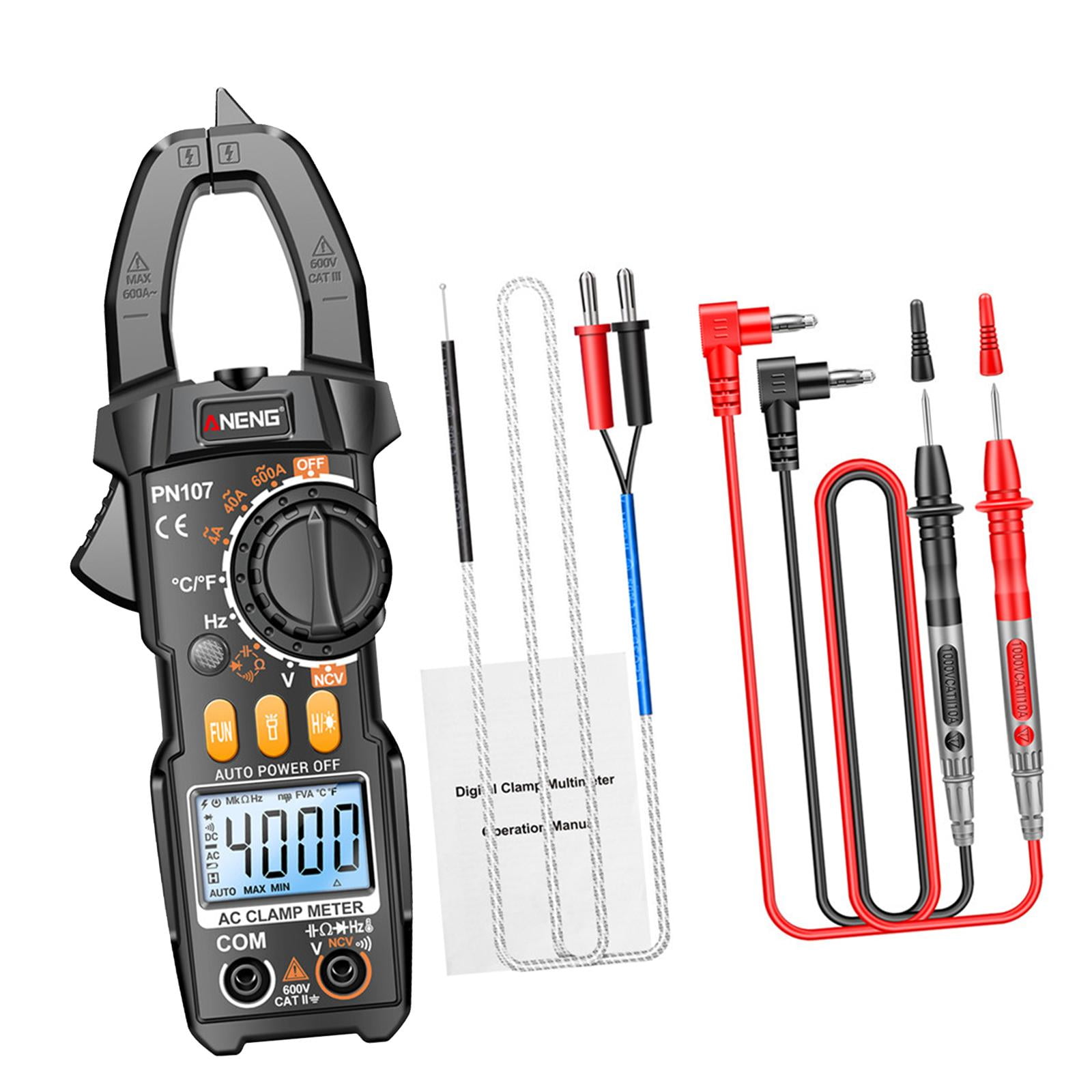 funtasica Digital Multimeter Handheld Smart Tester Lightweight Digital Clamp Meter Meter DC Ammeter for Fuses Vehicles Home , Black