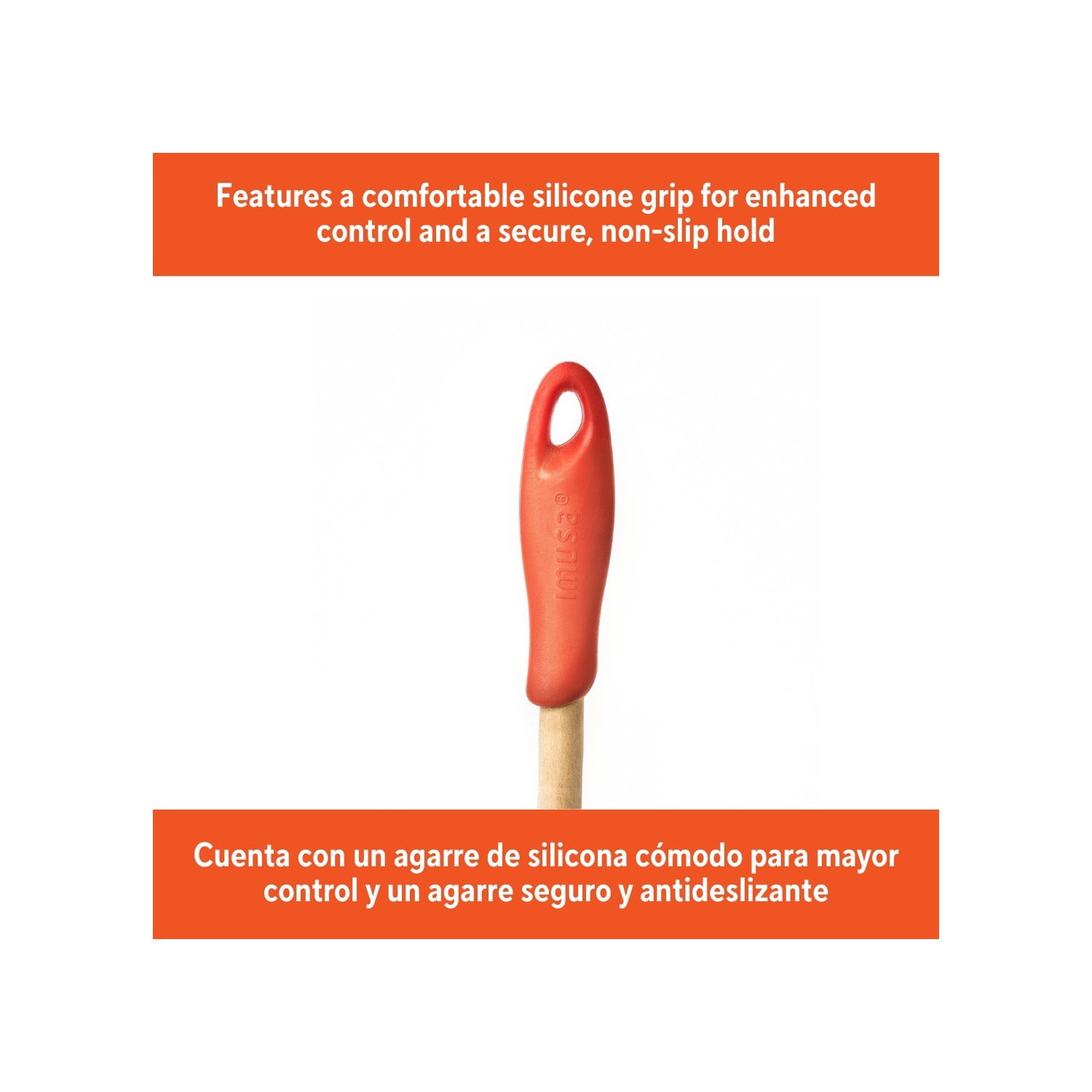 (2 pack) IMUSA  12in Wood Spoon with Silicone Grip, Small