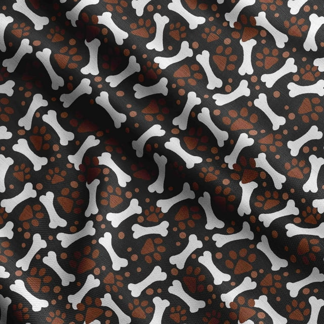 Soimoi Dog Printed, Japan Crepe SatinFabric, by The Yard 54 Inch Wide, Decorative Sewing Fabric for Dresses Kimonos Gowns, White & Black
