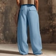 thumbnail image 5 of GUACER Women's Linen Blend Pants Button Cargo Pockets High Waist Loose Wide Leg Casual Trousers, 5 of 9