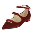 thumbnail image 2 of FSJ Women Graceful Bowknot Pointed Toe Flats Buckled Ankle Strap Mary Jane Low Heel Comfortable Casual Walking Shoes Size Size 9 Red, 2 of 4