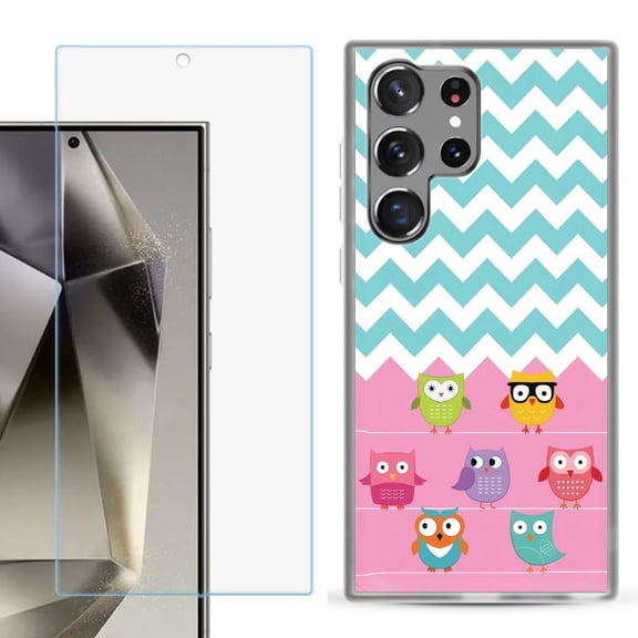 OneToughShield ® Compatible with Samsung Galaxy S24 Ultra, Shockproof Phone Case, with Tempered Glass Screen Protector - Chevron/Teal/Owl