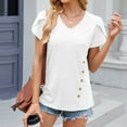 thumbnail image 2 of Annhoo Summer Tops for Women Trendy V Neck Button Petal Sleeve Shirts Casual Going out Loose Blouses, 2 of 5