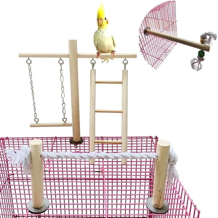 Bird Playground, Wood Parrot Play Gym Stand Perch Bird Cage Accessories for Small and Medium Parakeet Cockatiel Conure Love Birds Finch